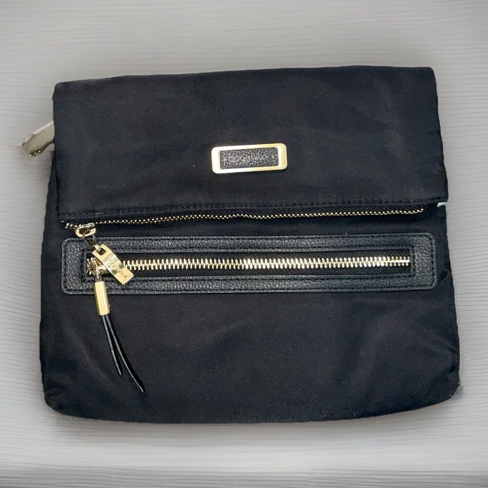 Baggalini Crossbody Black Gold Julie Slim Nylon With RFID Multi Pockets Zipped